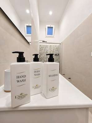 Dusche, Haartrockner, Handtücher