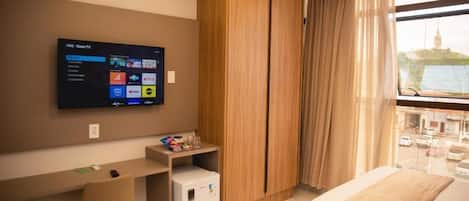 In-room safe, laptop workspace, blackout curtains, soundproofing