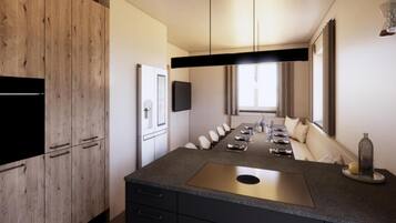 Fridge, oven, stovetop, dishwasher