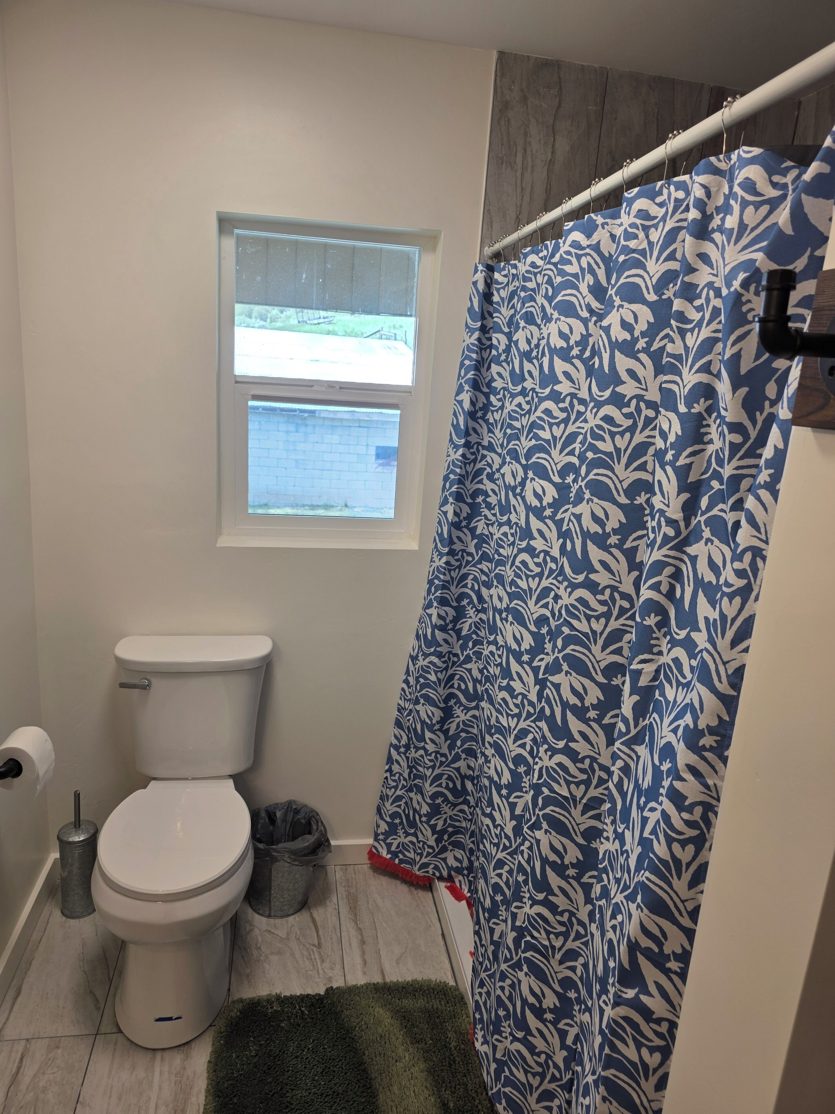 Shower, towels, soap, toilet paper