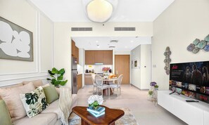Premium Apartment, 1 Bedroom, Non Smoking | Interior - Swimmable lagoon 1BR pool view (Dubai)