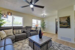 TV, fireplace - Private Pool Retreat Near Tucson Attractions (Tucson)