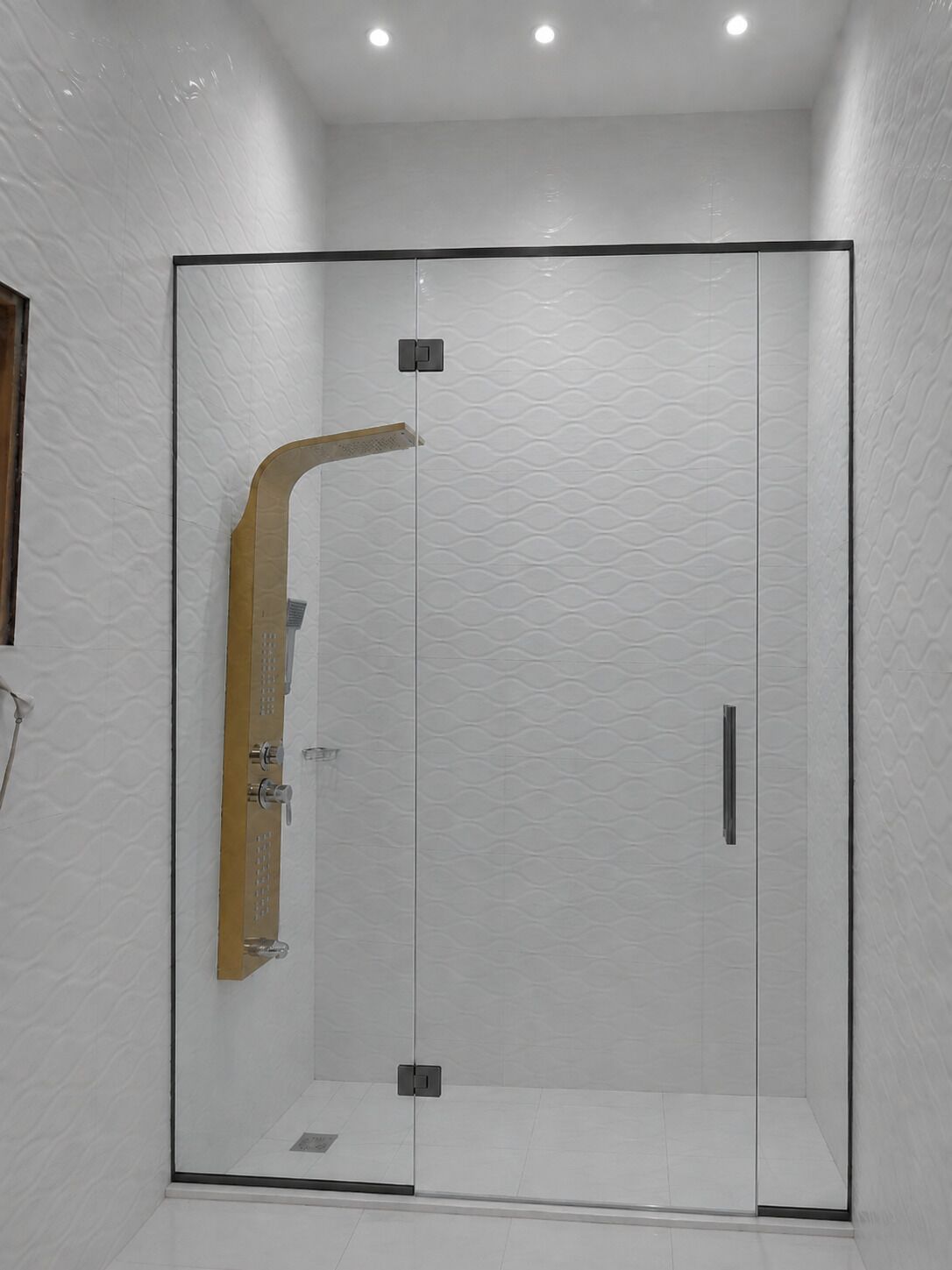 Shower, towels, soap, toilet paper