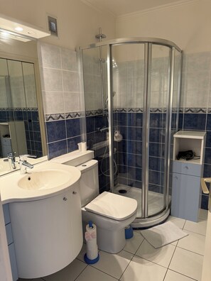 Douche, sèche-cheveux, serviettes fournies, papier toilette