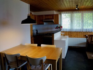 Fridge, oven, cookware/dishes/utensils - Haus Panorama B (Whg. Weibel), (Flumserberg Tannenheim), by Interhome (Flumserberg Tannenheim)