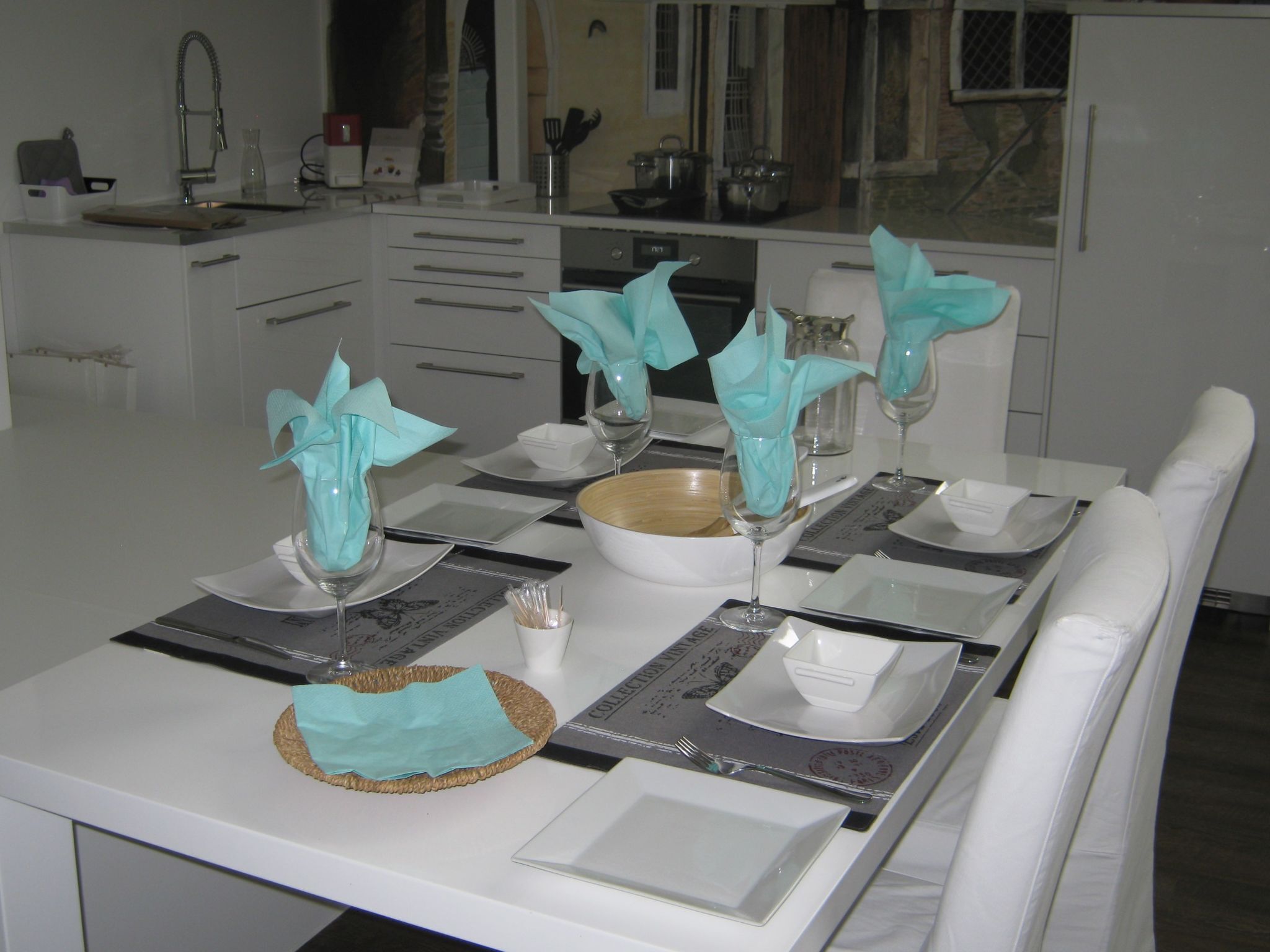 Fridge, microwave, oven, cookware/dishes/utensils