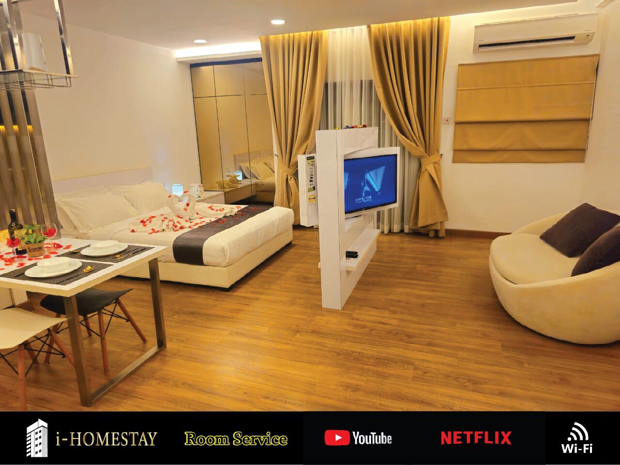 Luxury Condo, 1 Queen Bed, Balcony, City View | Desk, iron/ironing board, free WiFi