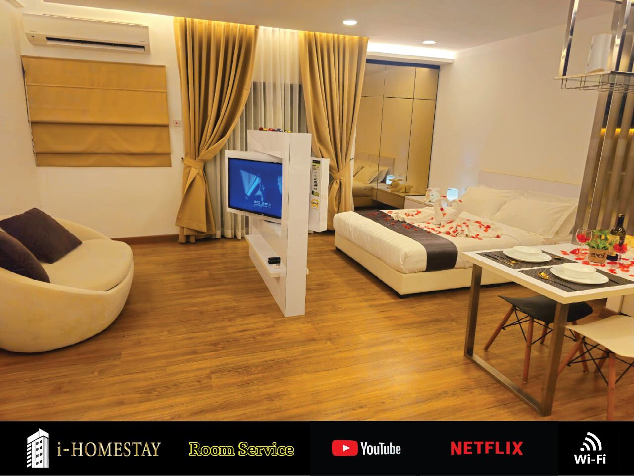 Luxury Condo, 1 Queen Bed, Balcony, City View | Desk, iron/ironing board, free WiFi
