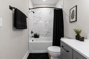 Shower, towels, toilet paper