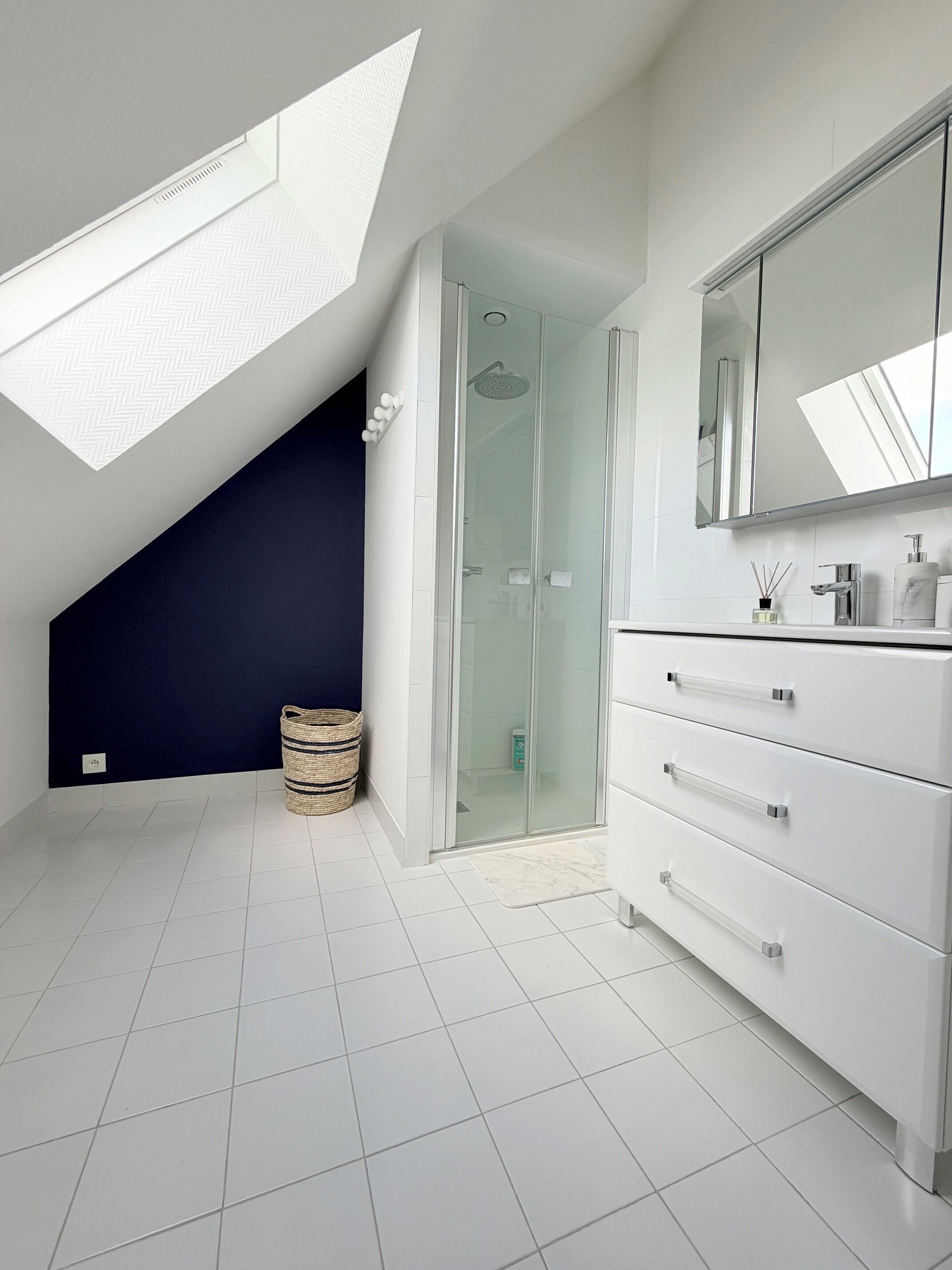 Shower, towels, toilet paper