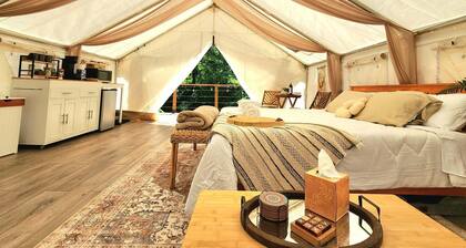 Evergreen Escape Luxury Glamping with hot tub and forest view deck