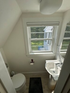 Hair dryer, soap, toilet paper