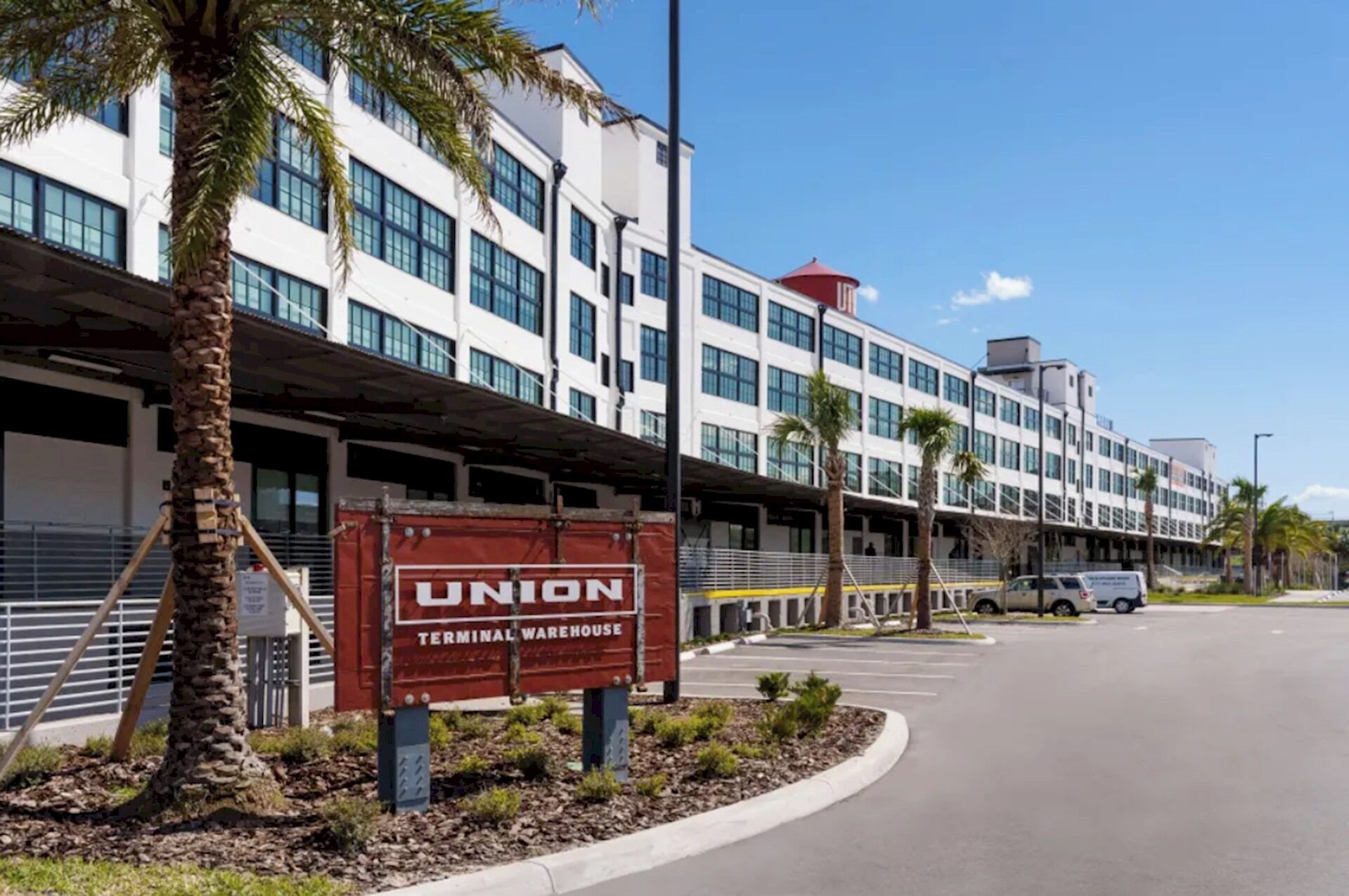 A building with a sign reading 'Union Terminal Warehouse.'