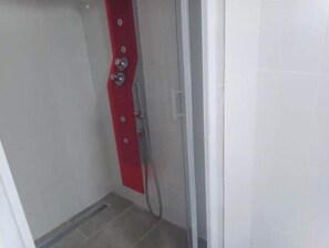 Shower, bidet, towels, soap