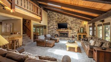 Smart TV, fireplace, foosball
