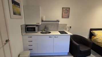 Frigorífico, microondas, placa de cocina y hervidor eléctrico