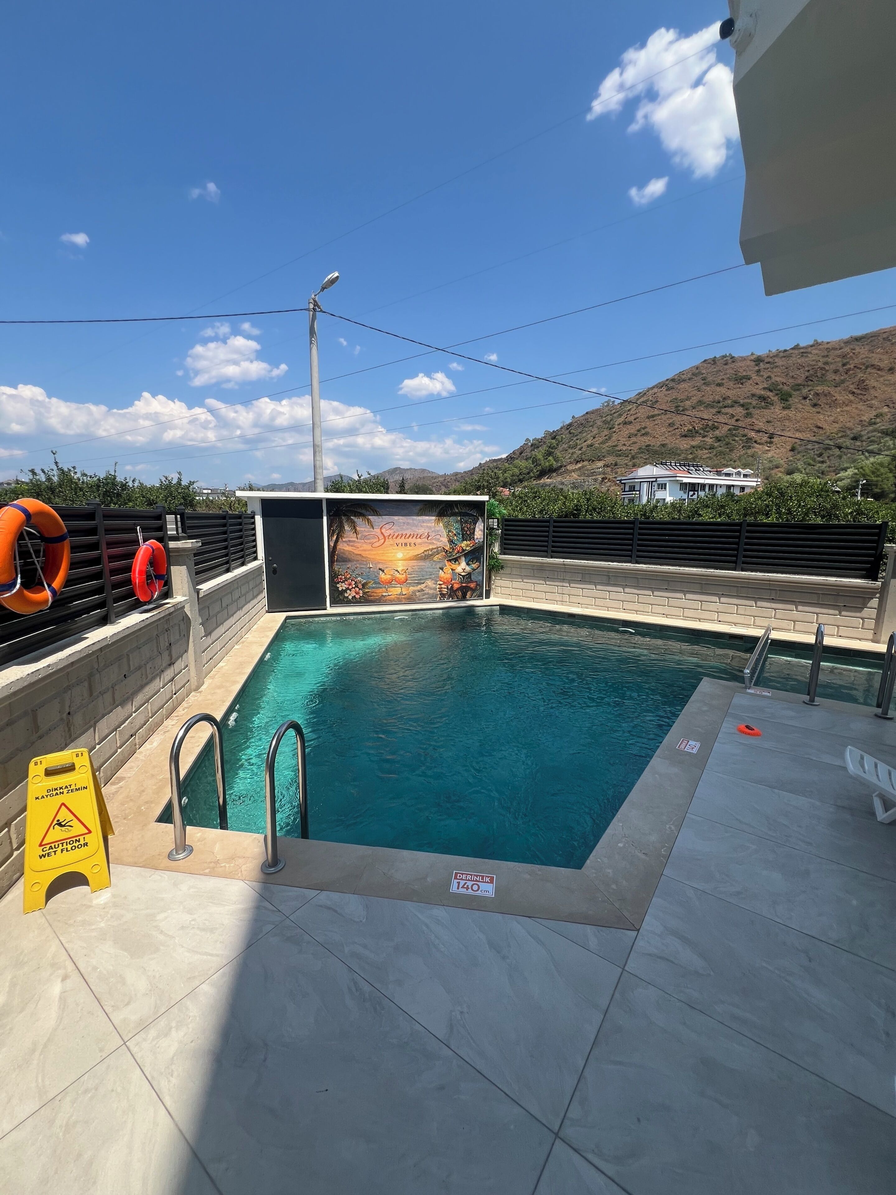Seasonal outdoor pool, pool umbrellas, sun loungers