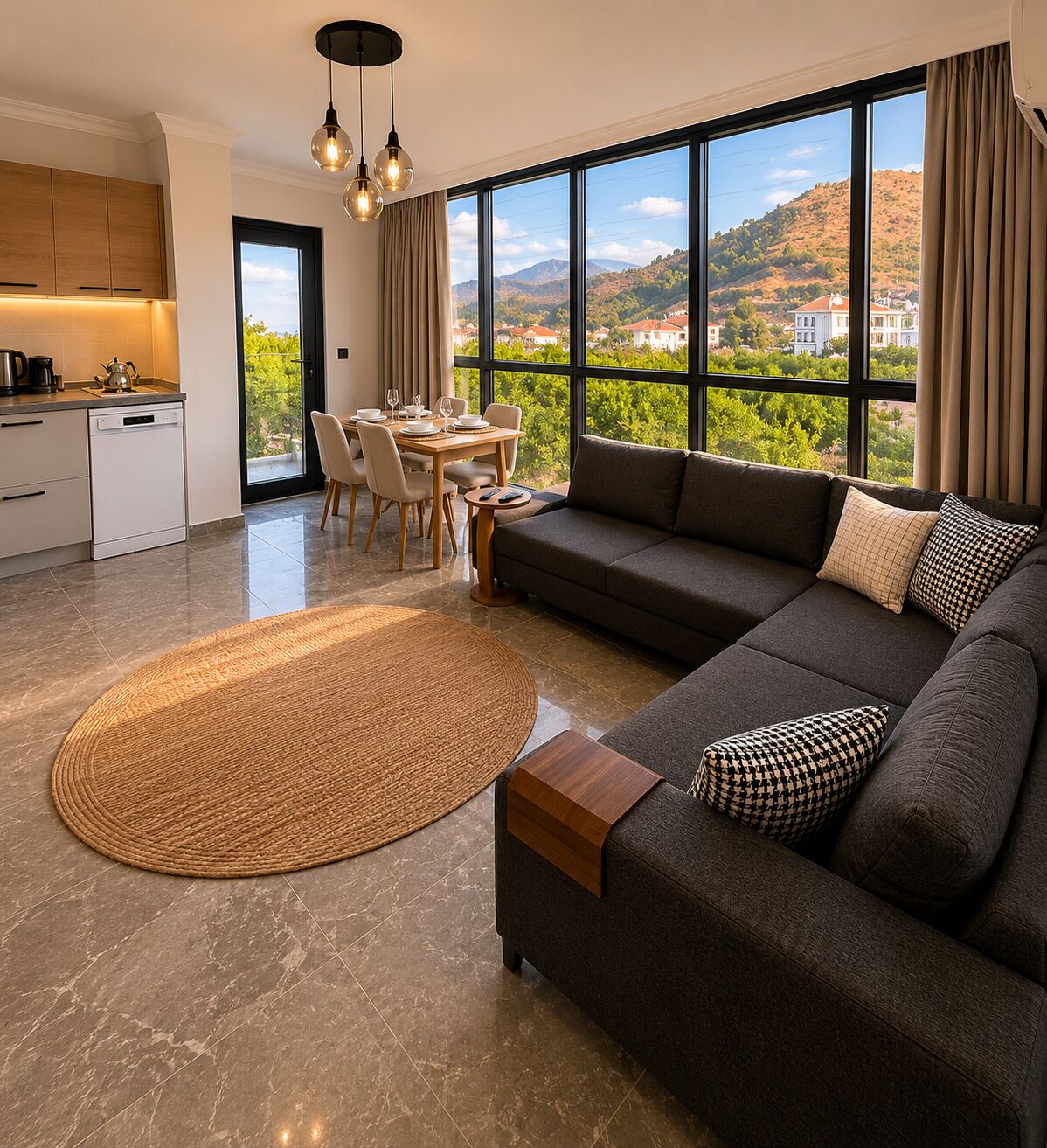 Condo luxo, sacada, vista para a montanha | Área de estar | Smart TV 43 polegadas com canais via satélite, Netflix
