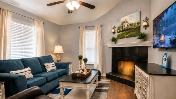 TV, fireplace - Close To The Action Outdoor Pool/ Close Main Strip (Pigeon Forge)