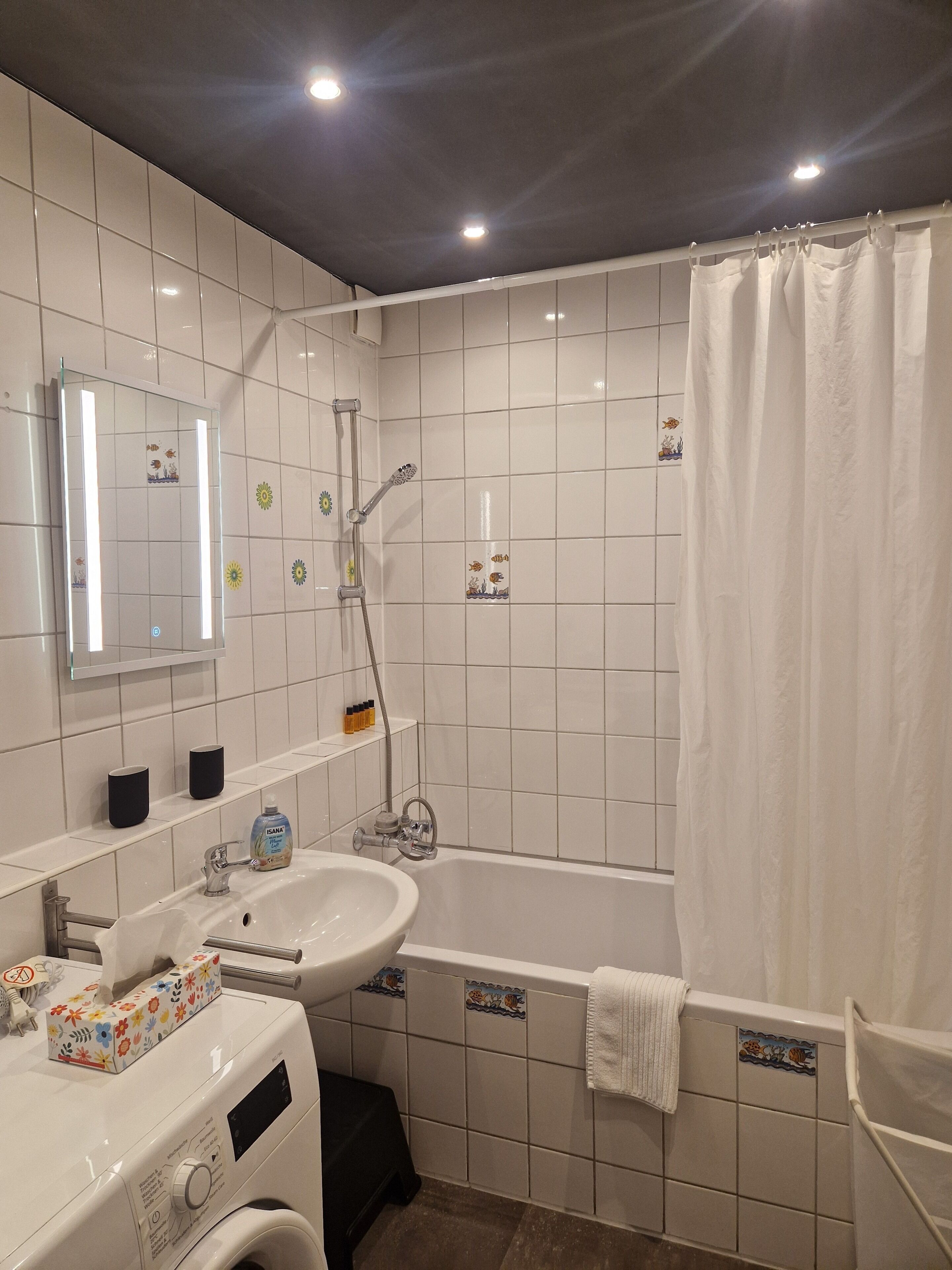 Haartrockner, Handtücher, Seife, Toilettenpapier