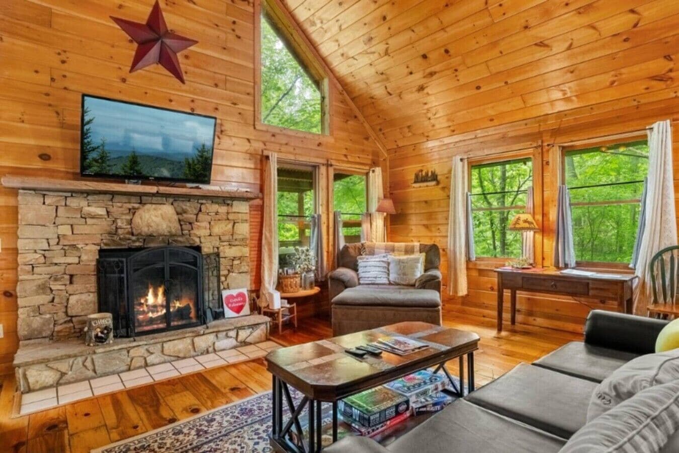 TV, fireplace