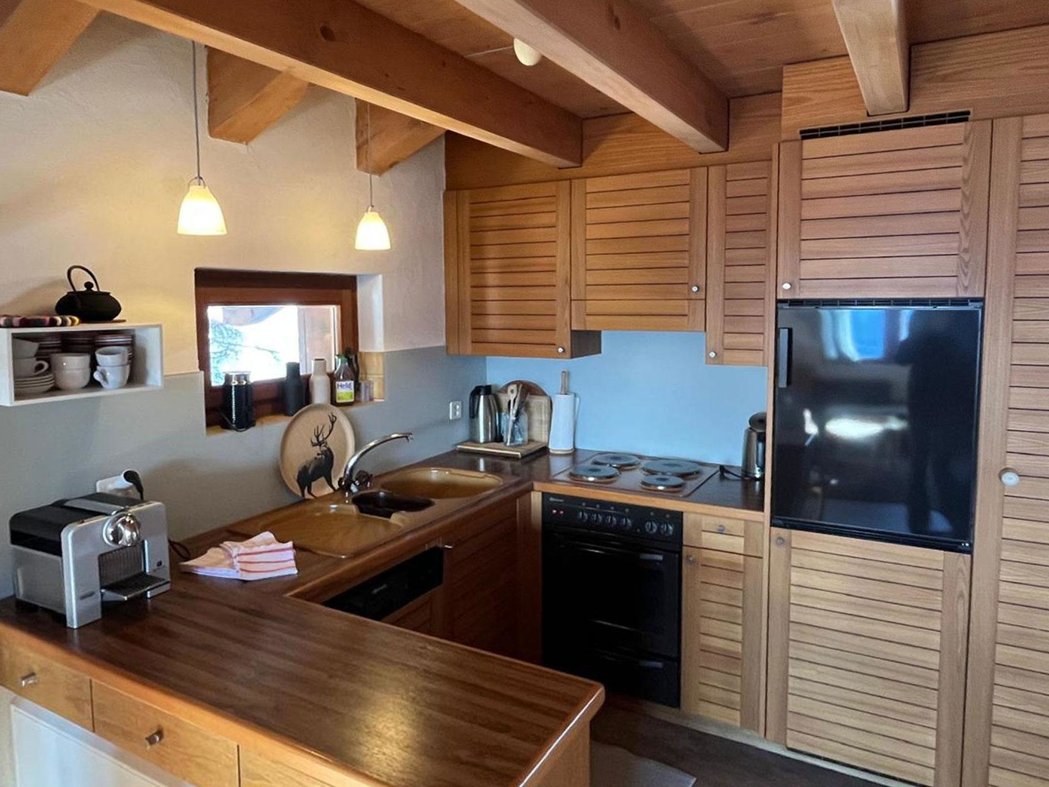 Fridge, dishwasher, cookware/dishes/utensils