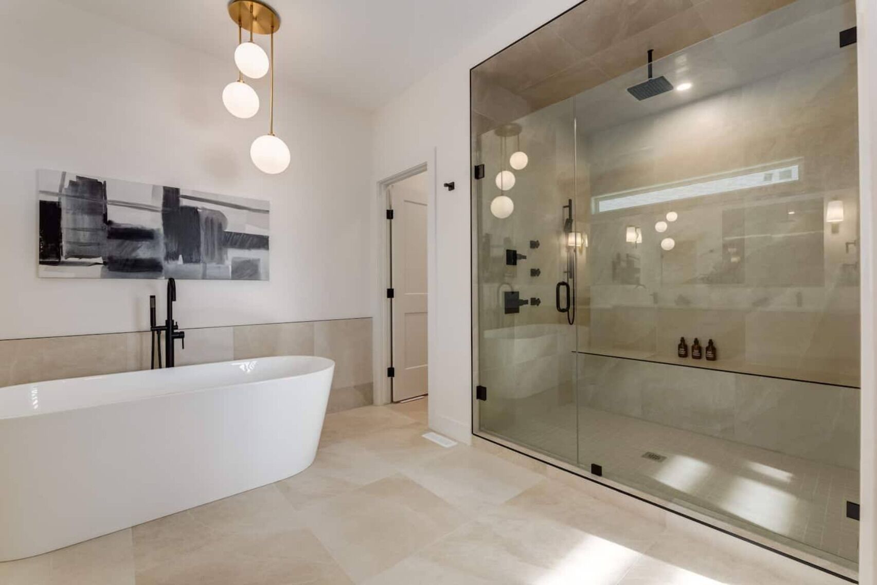 Shower, jetted tub, hair dryer, bidet