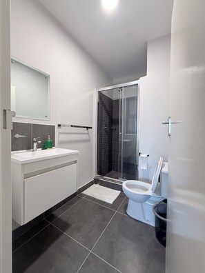 Dusche, Handtücher, Seife, Toilettenpapier