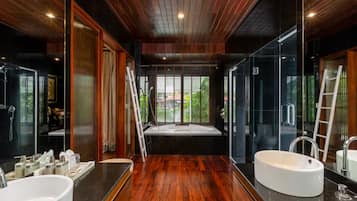 Family Double Room, Lake View | Bathroom | Shower, designer toiletries, hair dryer, bathrobes