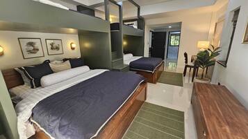 Premium bedding, desk, laptop workspace, free WiFi