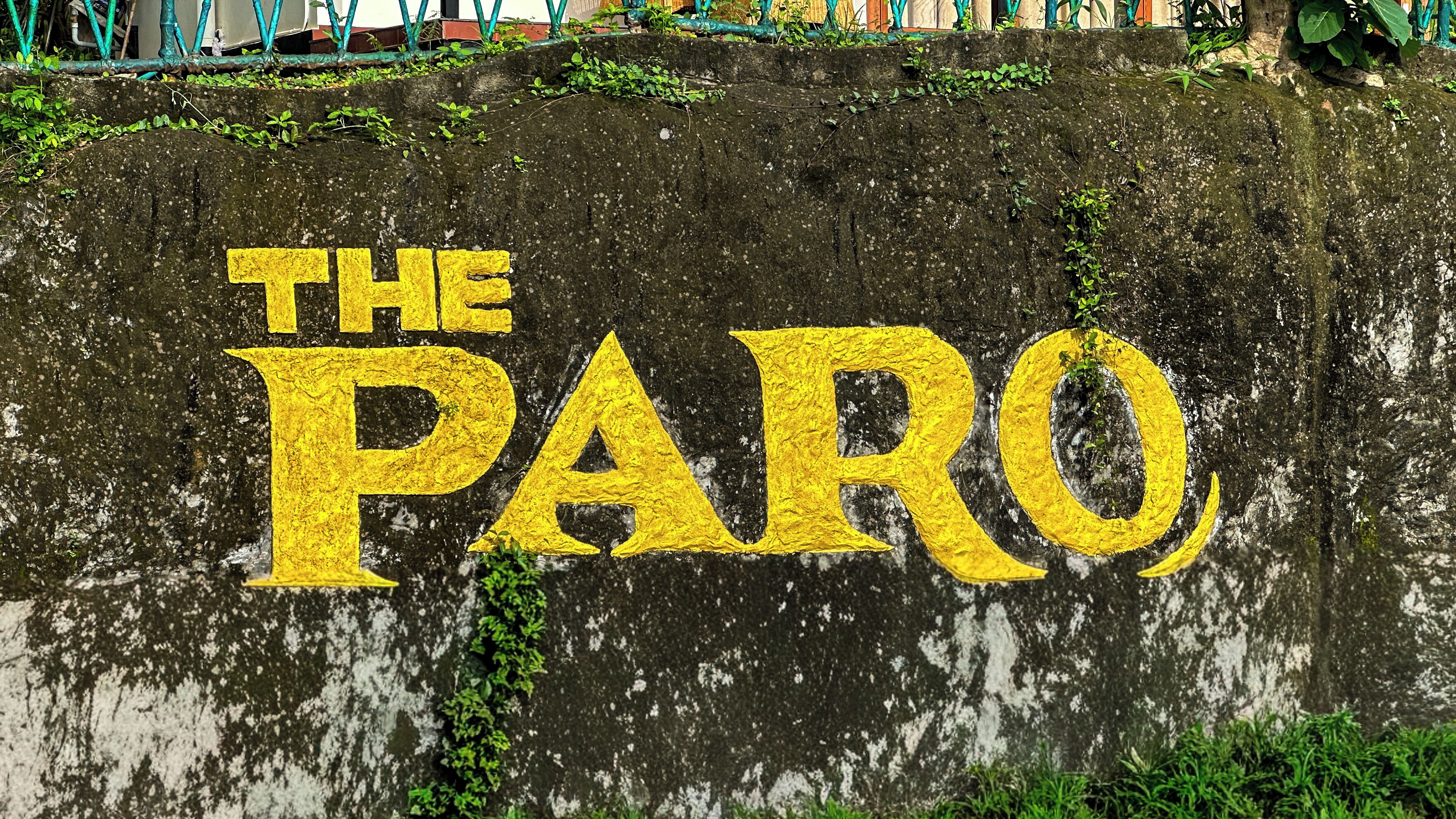 A concrete wall with the text 'THE PARO' painted in yellow.