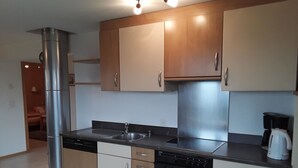 A modern kitchen with stainless steel appliances, wooden cabinets, and a black countertop. - Amiel EG Süd Appartement/Fewo, Dusche und Bad, WC 3 1/2 Zimmerwohnung, 5-Betten by Interhome (Riederalp)
