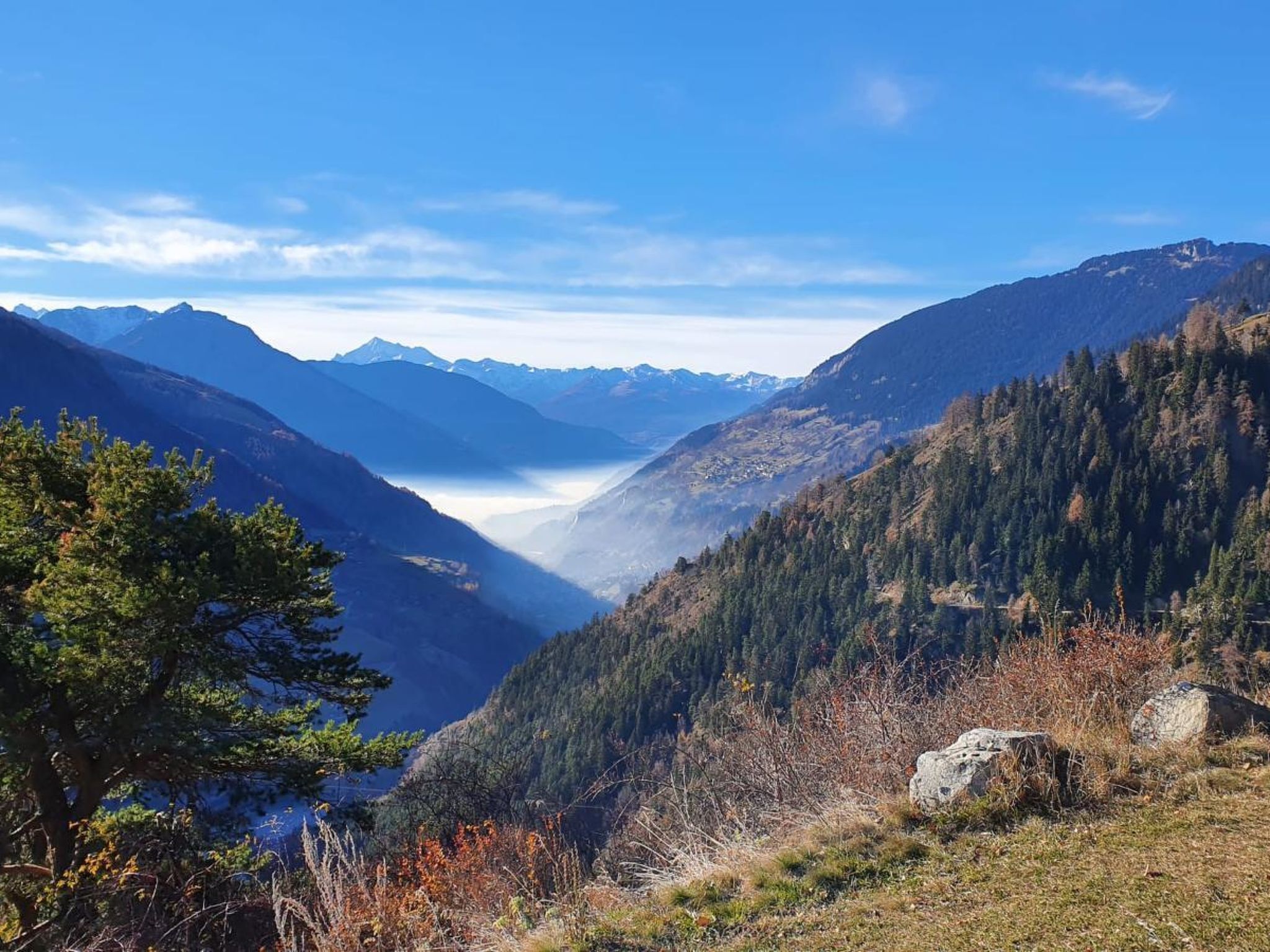 A mountainous landscape with a valley.