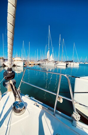 Ein Yachthafen mit mehreren Segelbooten.