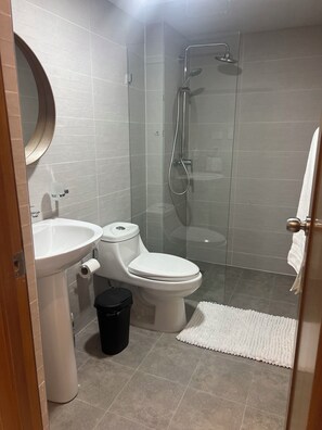 Shower, hair dryer, towels, toilet paper - Cozy modern 1-bedroom apartment with AC in delightful Santo Domingo (Santo Domingo)