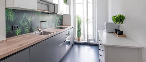Kühlschrank, Mikrowelle, Ofen, Herdplatte