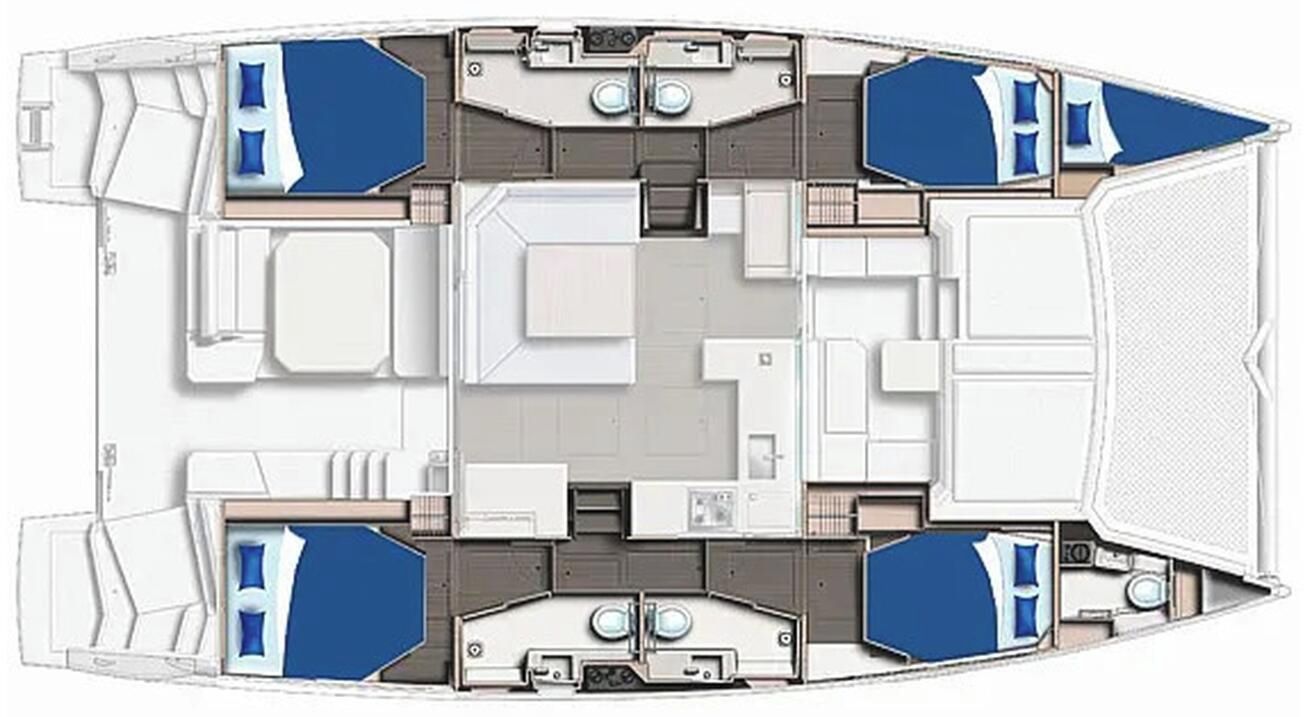 A boat interior with a dining area, a kitchen, and a seating area.