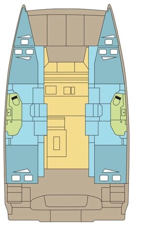 A boat interior with a central yellow area, two green areas on either side, and a brown area at the bottom.