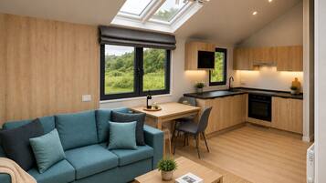 Premium bedding, memory-foam beds, desk, laptop workspace