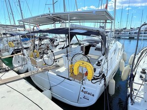 A marina with boats docked, including one named 'Aglaia.' - Sun-Kissed Sailing Adventure in Zadar, Croatia (Bibinje)