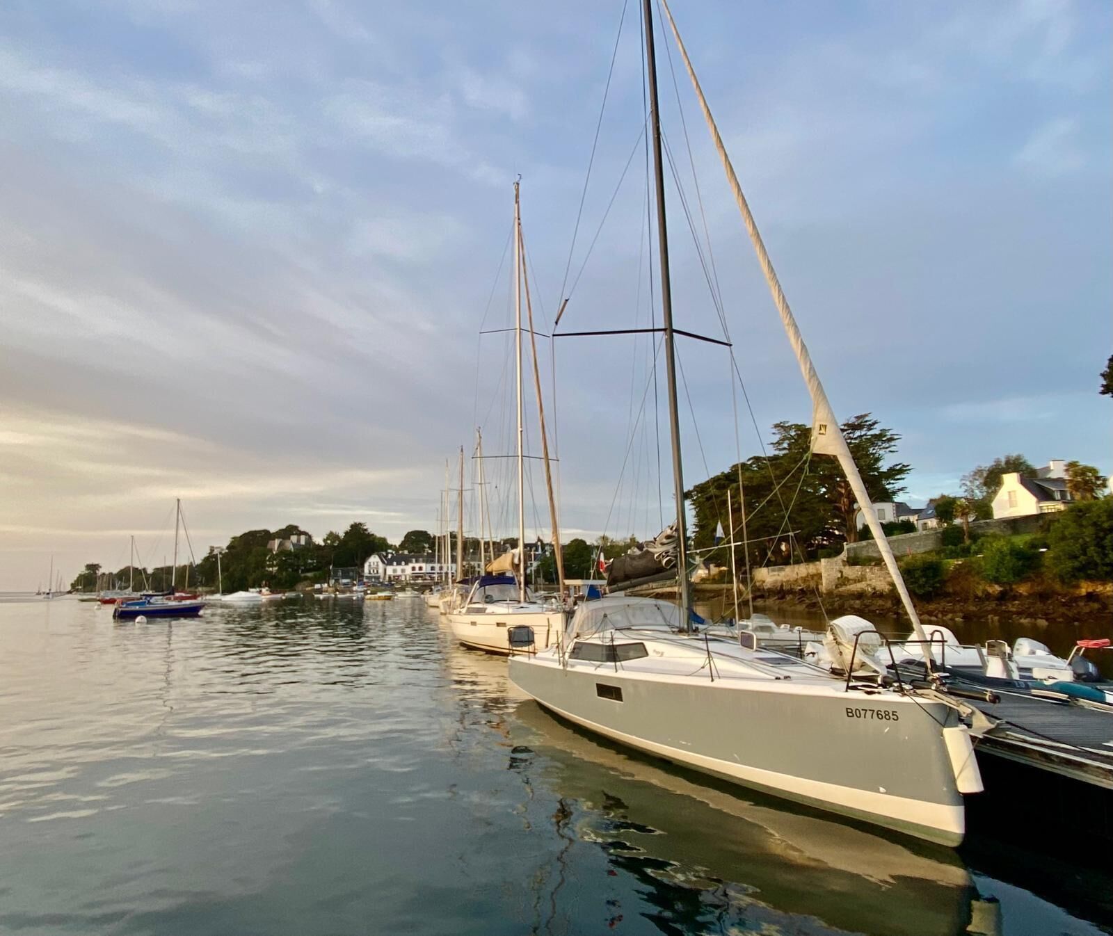 Un port de plaisance où sont amarrés plusieurs voiliers.