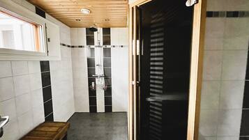 Hair dryer, bidet, towels, toilet paper