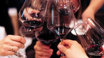 Un grupo de personas sosteniendo copas de vino.