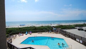 A pool area with a view of the beach and ocean. - Land's End Resort - Oceanfront Views & Resort Amenities (Myrtle Beach)