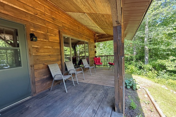 Covered porch with a nice view of the lake.