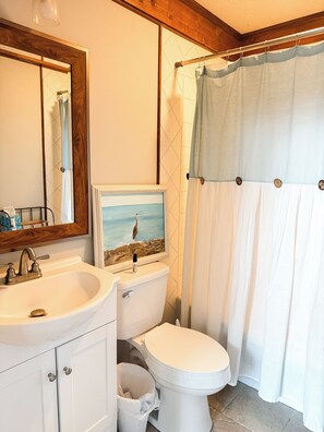 Séchoir à cheveux, serviettes fournies, savon, papier de toilette