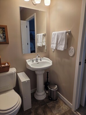 Hair dryer, towels, soap, toilet paper - Cozy 1-bedroom apartment in Onekama with AC, twin bed livingroom. (Onekama)