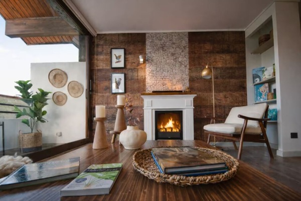 The fireplace is ready for unforgettable moments.