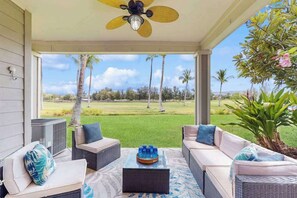 Terrace/patio - Settle Into an Updated Golf-Course Condo with Pool, Gym & WiFi (Waikoloa)