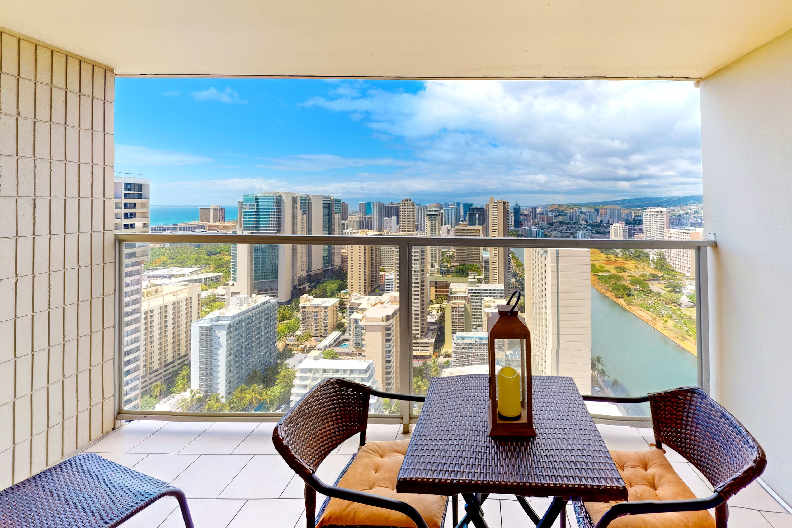 Wake up to breathtaking sea and mountain views from your private balcony.